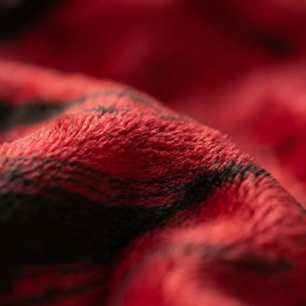 Thread-level macro photograph showing sublimation dye carried inside individual blanket fibers
